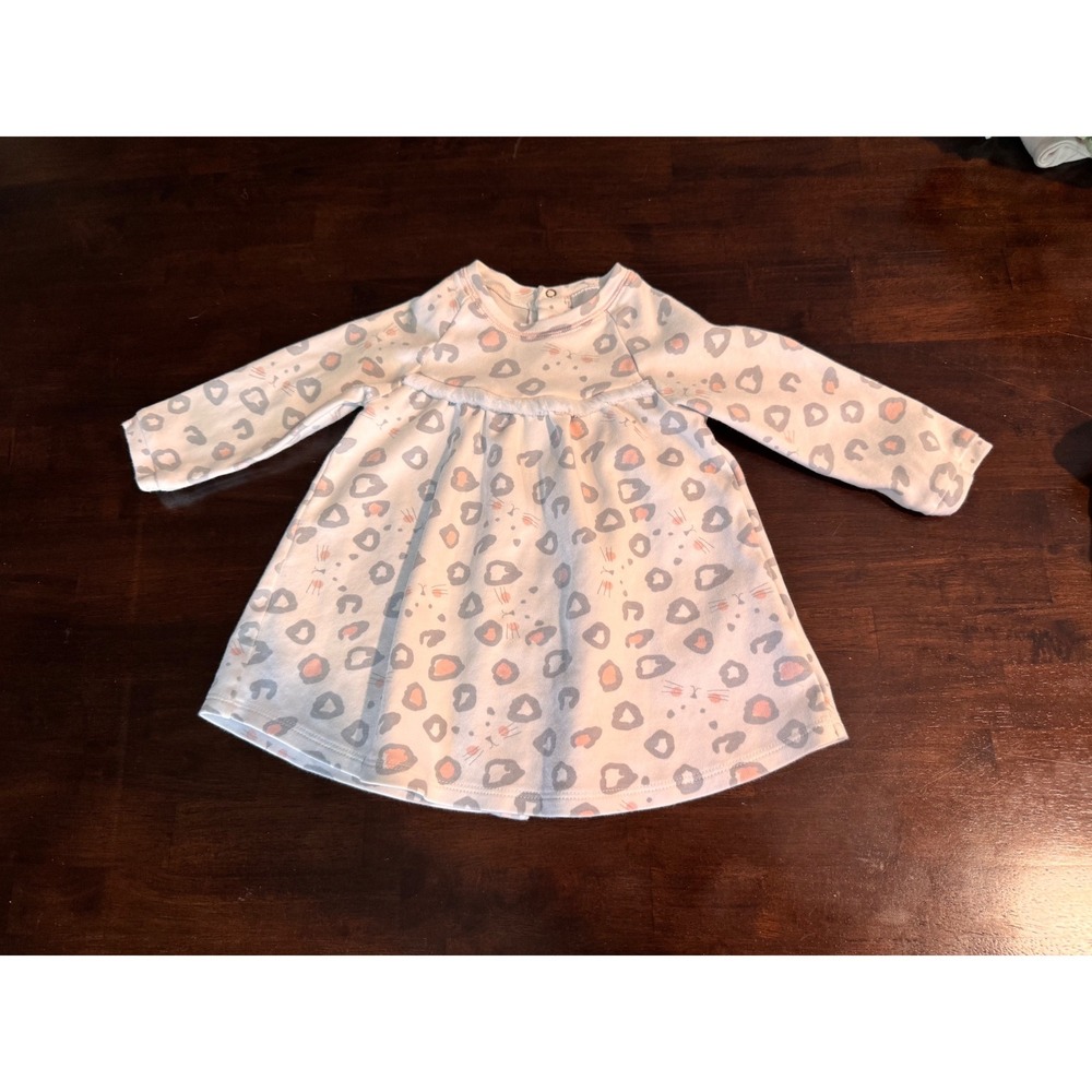 Little Marc Jacobs Baby Girl Leopard Print Long Sleeve Cotton Dress Pink Grey 6M